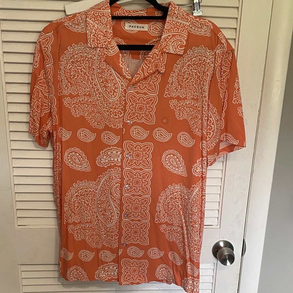 PacSun Men's Shirt in Orange and White Paisley